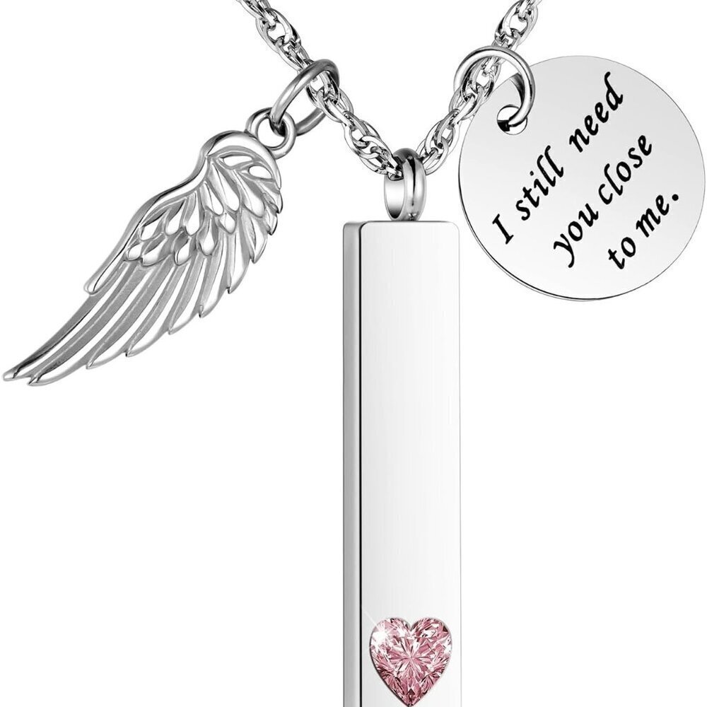Cremation Jewelry Stainless Steel Angel Wing Pendant Keepsake for Women